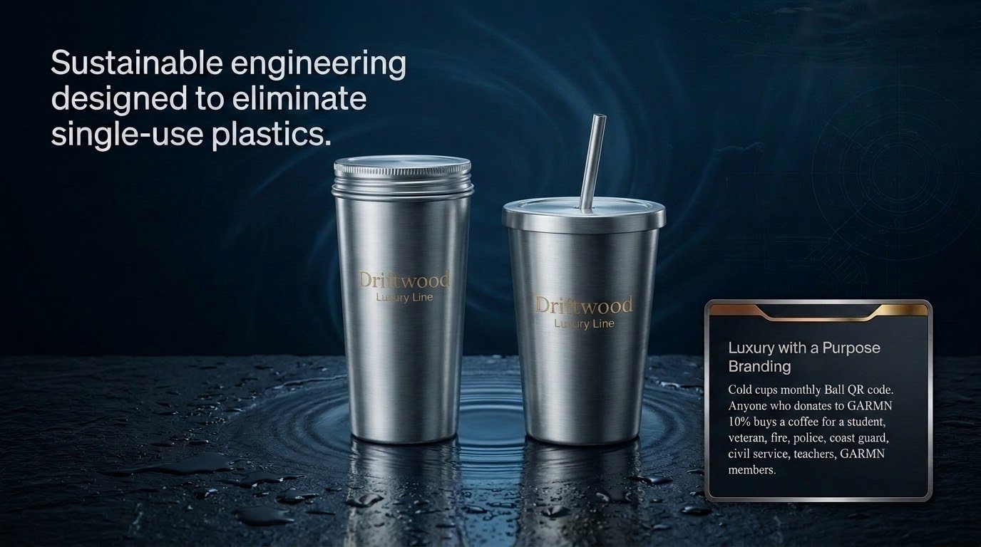Driftwood zero-plastic reusable aluminum cup
